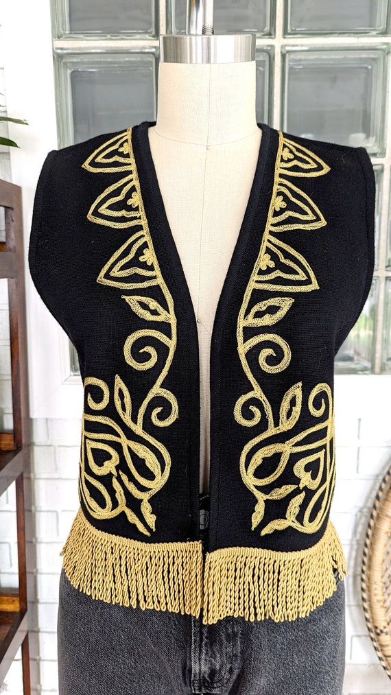 90's Wool Gold Embroidered Vest/Size Large/Croppe… - image 2