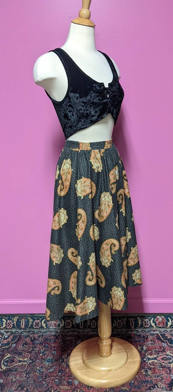 Vintage Gray Paisley Print Skirt/Size Medium/Elas… - image 4