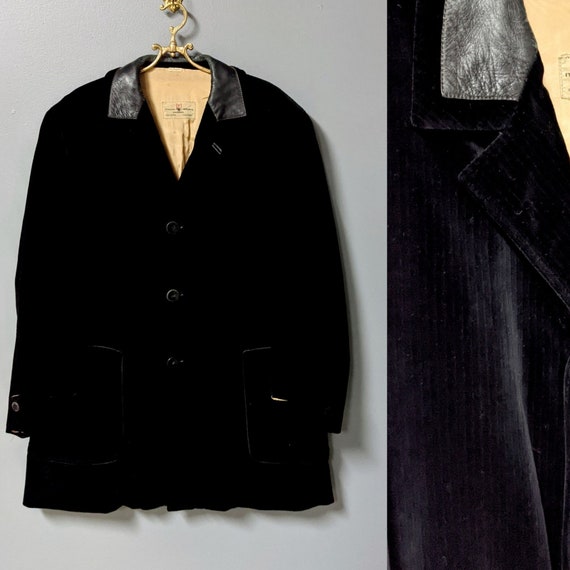 Men's Italian Black Corduroy Coat/Size 40/Leather