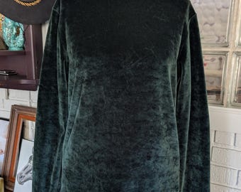 Haut à col roulé en velours vert vintage des années 90 limité, grande taille