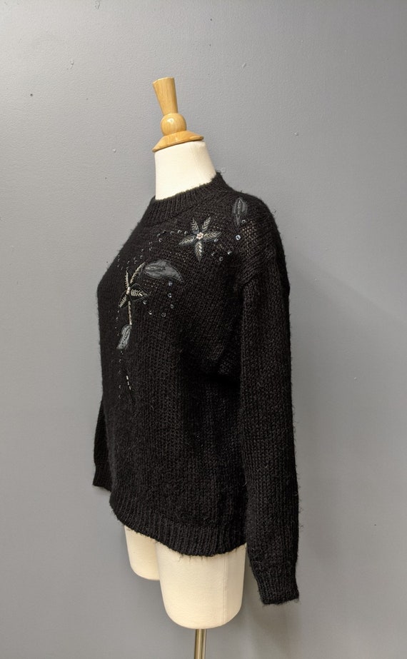 80's Black Floral Sweater/Size Medium/Women's Vin… - image 4
