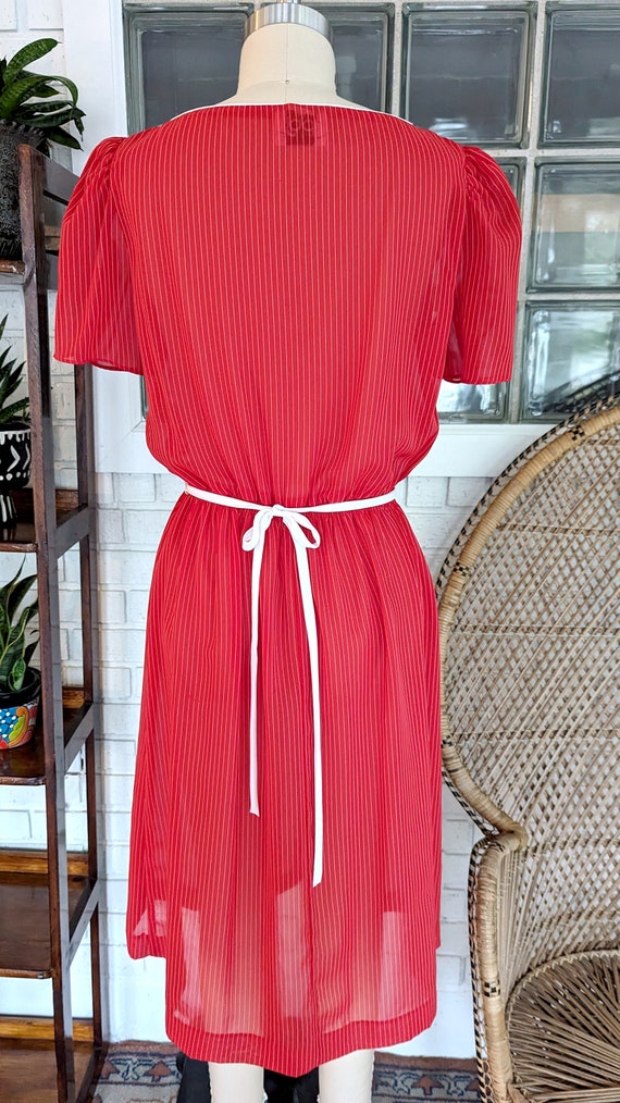 70's/80's Sheer Red Striped Dress/Short Sleeve/Wo… - image 3