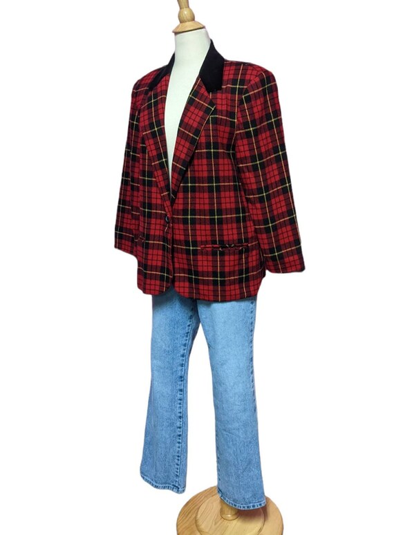 Vintage 90's Red Plaid Blazer Jacket/Size 12 Peti… - image 3