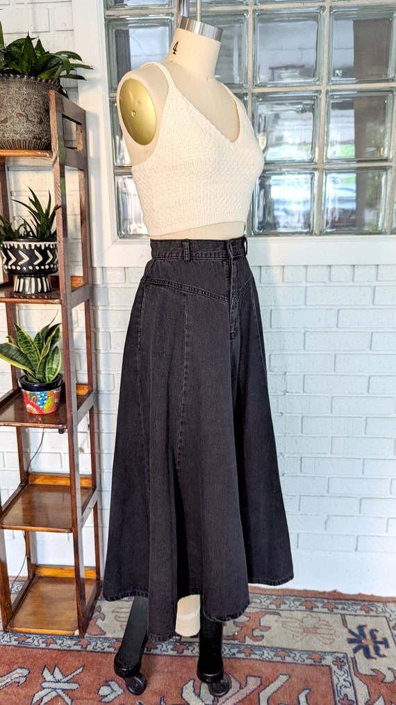 Vintage 80's Black Denim Maxi Skirt/27" Waist/Ful… - image 3
