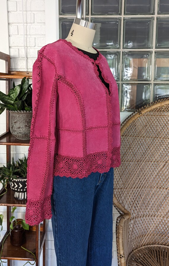 90's Vintage Hot Pink Suede Patchwork Jacket/Size… - image 5