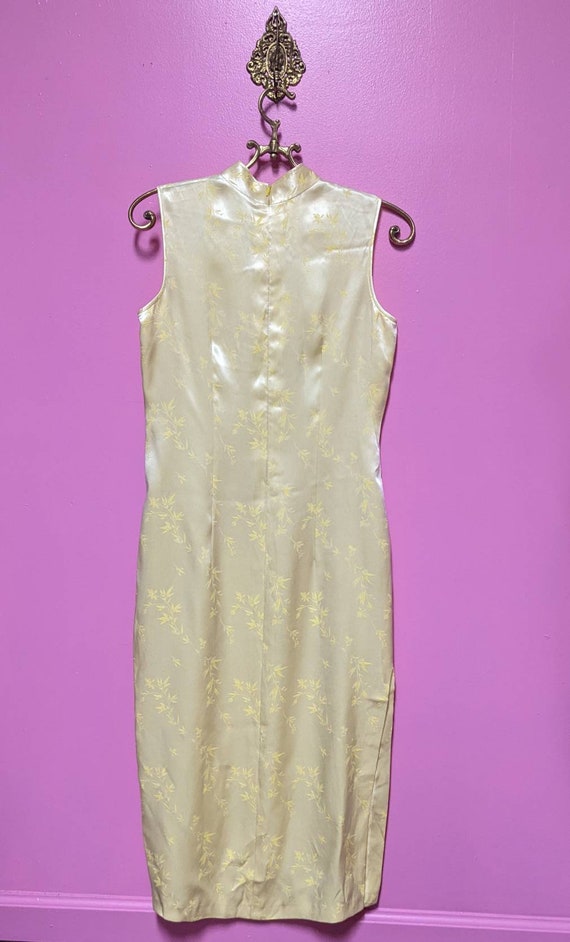 Vintage Soft Yellow Maxi Cheongsam/Silky Brocade … - image 2