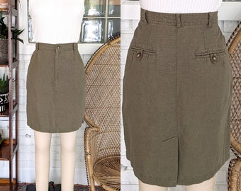90's Westbound Khaki Green Linen Skirt/29" Waist/Size 10/Mini Skirt/Preppy