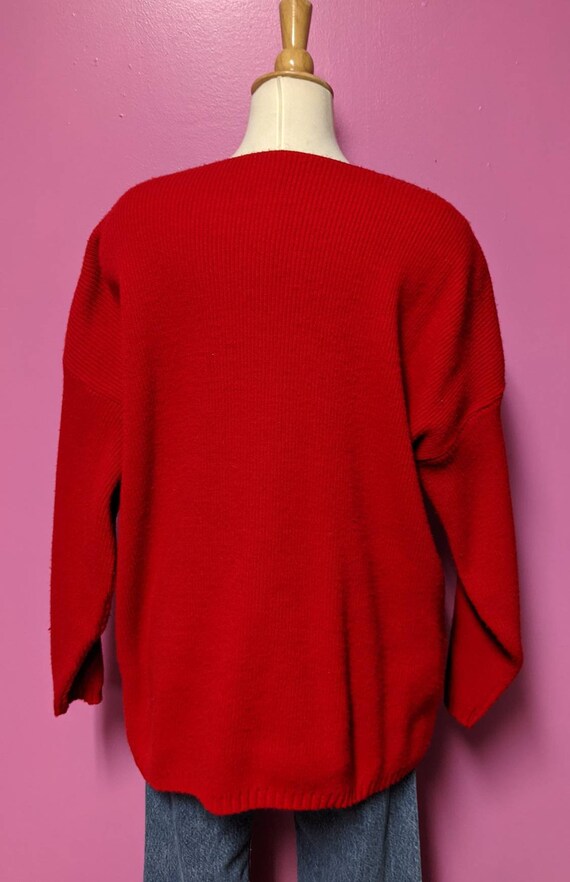 80's Red Studded Oversize Slouchy Sweater/Chunky … - image 6