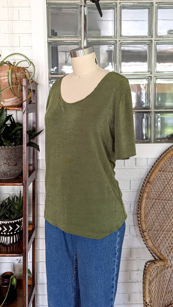 Vintage Mossy Green Spandex Top/Stretchy Top/90's… - image 4