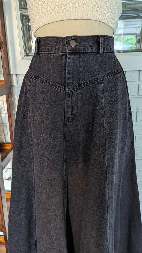 Vintage 80's Black Denim Maxi Skirt/27" Waist/Ful… - image 2