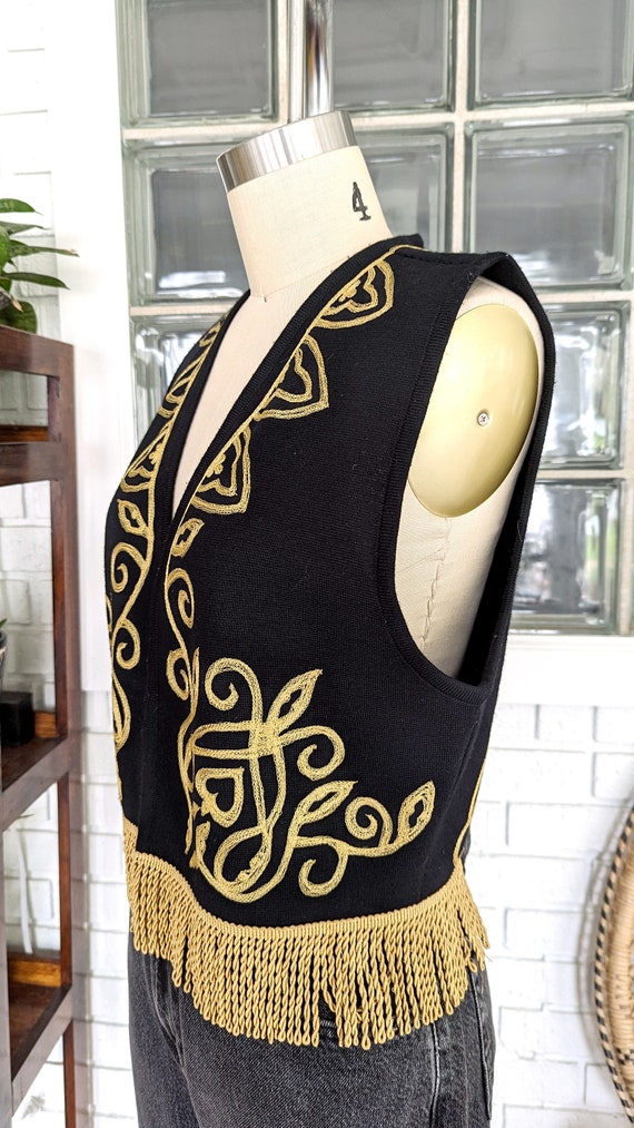 90's Wool Gold Embroidered Vest/Size Large/Croppe… - image 3