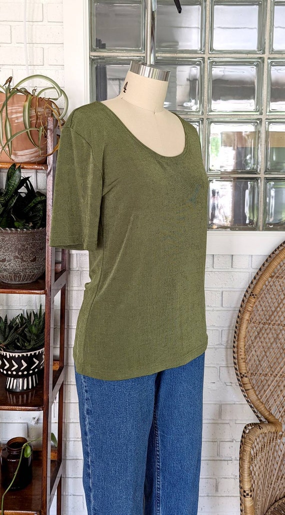 Vintage Mossy Green Spandex Top/Stretchy Top/90's… - image 7