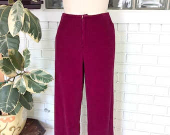 Pantalones de pana color rojo arándano hechos a mano/cintura de 86 cm/pierna recta/vintage para mujer