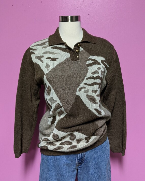 Vintage 90's Abstract Animal Print Sweater/Size L… - image 2