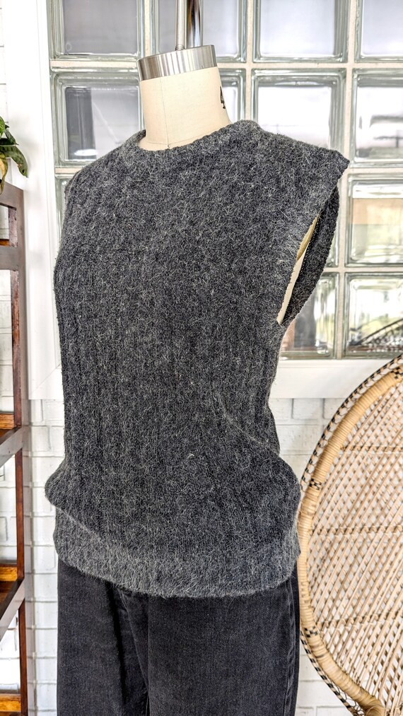 Country Craft/Fuzzy Gray Angora Knit Sweater Vest… - image 6