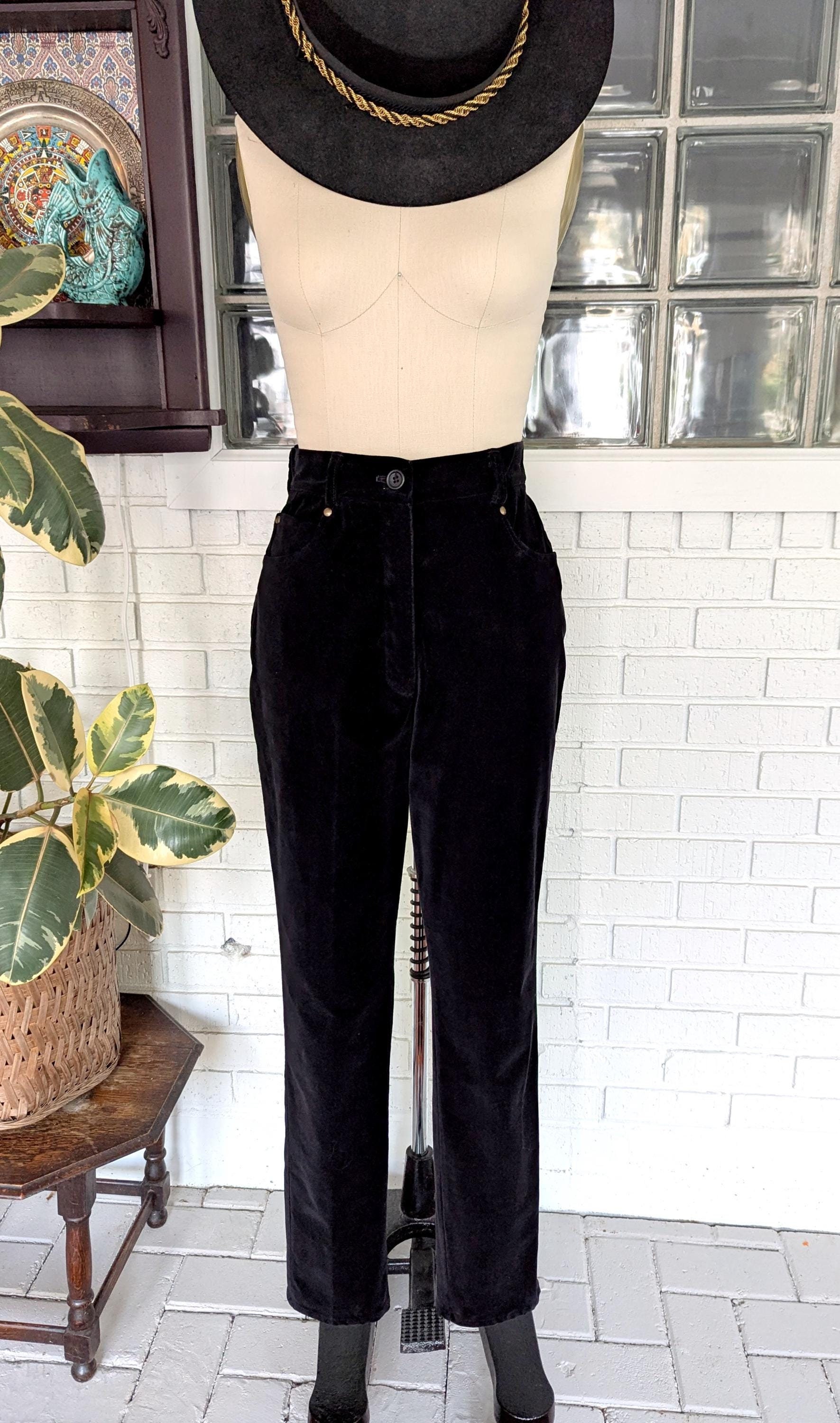 Newport News/Black Velvet Pants/25" Waist/Size 6/90's High Waist/Tapered Leg