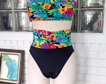 Conjunto de bikini Catalina vintage con estampado tropical brillante