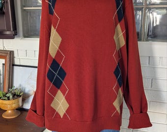 RGM Chairman's Collection Burnt Orange Argyle Cotton Blend Sweater Size Men's XL