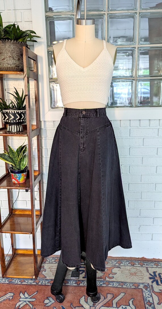 Vintage 80's Black Denim Maxi Skirt/27" Waist/Ful… - image 6