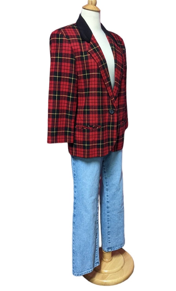 Vintage 90's Red Plaid Blazer Jacket/Size 12 Peti… - image 2
