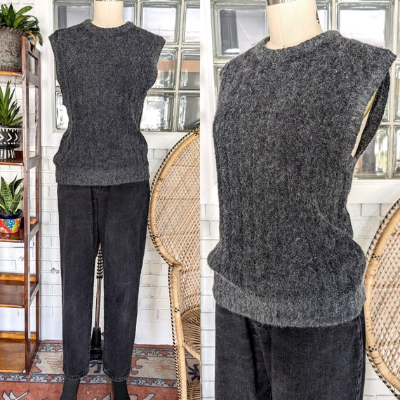 Country Craft/Fuzzy Gray Angora Knit Sweater Vest… - image 1