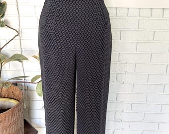 Talbots / 90er Black Silk Diamond Print Hose / 71 cm Taille / Größe 6 / Gerades Bein / Leichte Hose