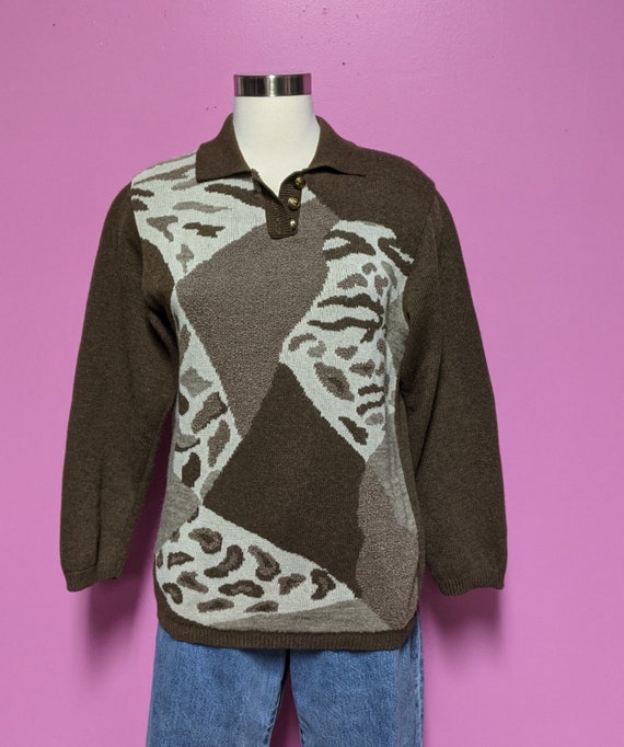 Vintage 90's Abstract Animal Print Sweater/Size L… - image 4