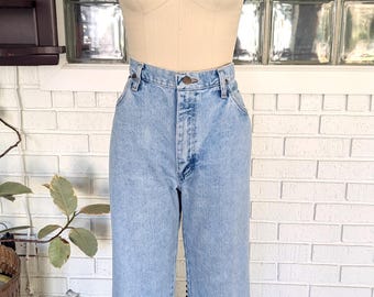 90&#39;s Light Wash Wrangler High Waist Jeans/34&quot; Waist/Straight Leg Jeans/90&#39;s Unisex Jeans/Gender Neutral