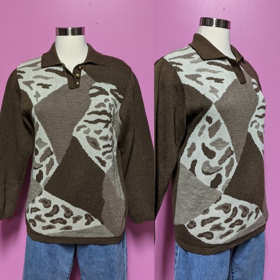 Vintage 90's Abstract Animal Print Sweater/Size L… - image 1