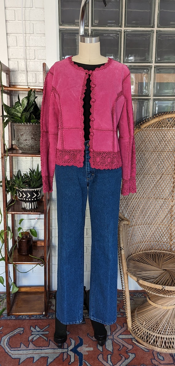 90's Vintage Hot Pink Suede Patchwork Jacket/Size… - image 6