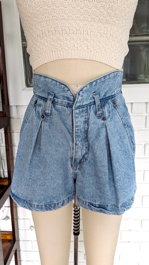 Vintage 80's/90's Pleated Waist Denim Shorts/25" … - image 2