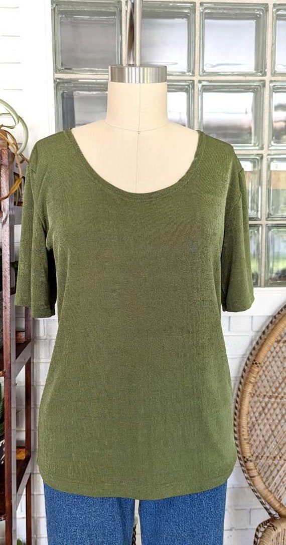 Vintage Mossy Green Spandex Top/Stretchy Top/90's… - image 2