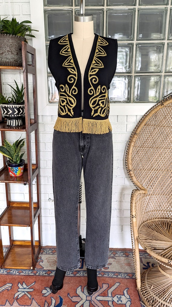 90's Wool Gold Embroidered Vest/Size Large/Croppe… - image 5