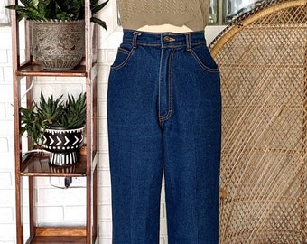 Vintage 70&#39;s Dark Wash Denim Jeans/29&quot; Waist/Collections/Ultra High Waist/Tapered Leg