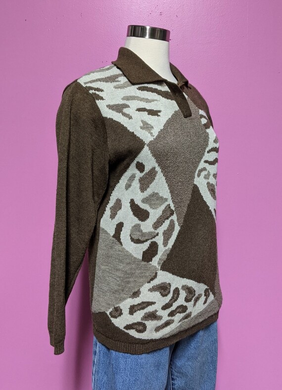 Vintage 90's Abstract Animal Print Sweater/Size L… - image 5