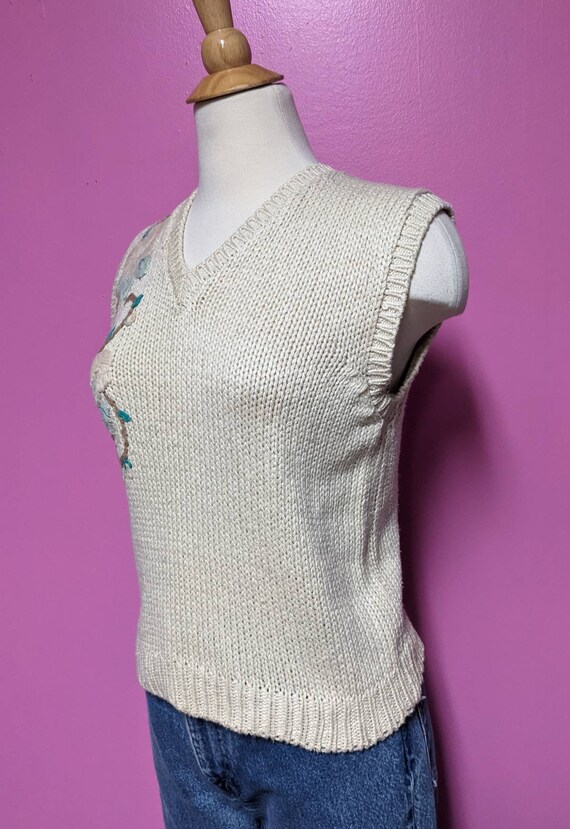Cream Embroidered Sweater Vest/Size Medium/Chunky… - image 5