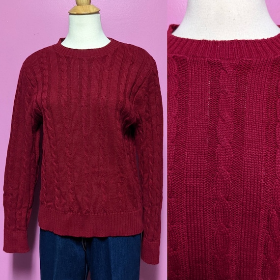 Sears/The Fashion Place/Cranberry Cable Knit Swea… - image 1