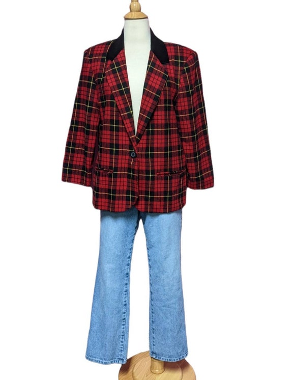 Vintage 90's Red Plaid Blazer Jacket/Size 12 Peti… - image 6