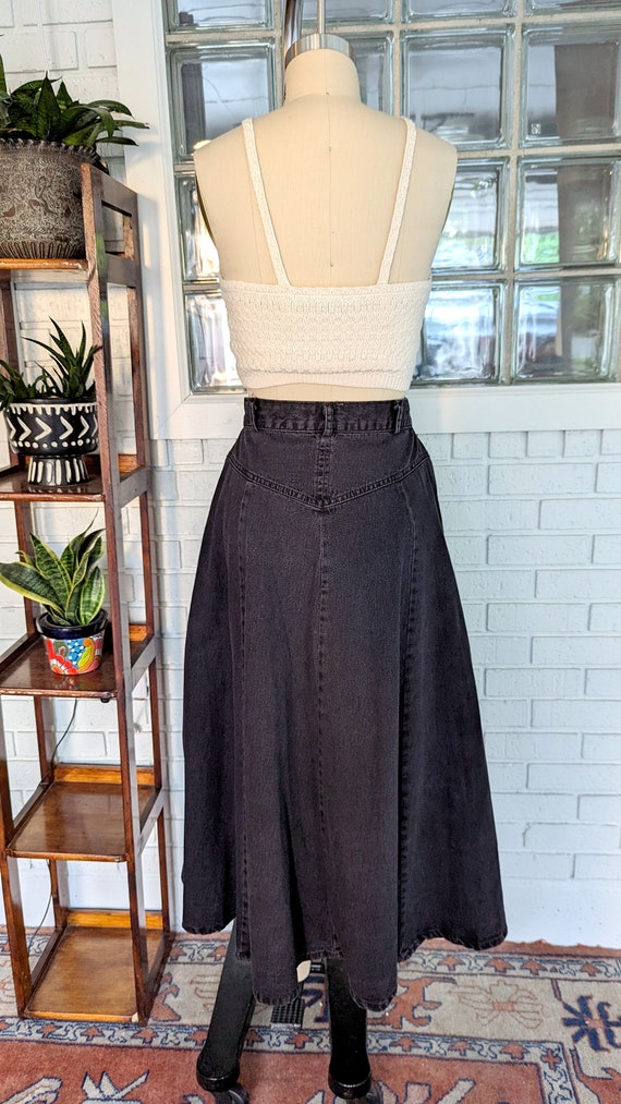 Vintage 80's Black Denim Maxi Skirt/27" Waist/Ful… - image 5