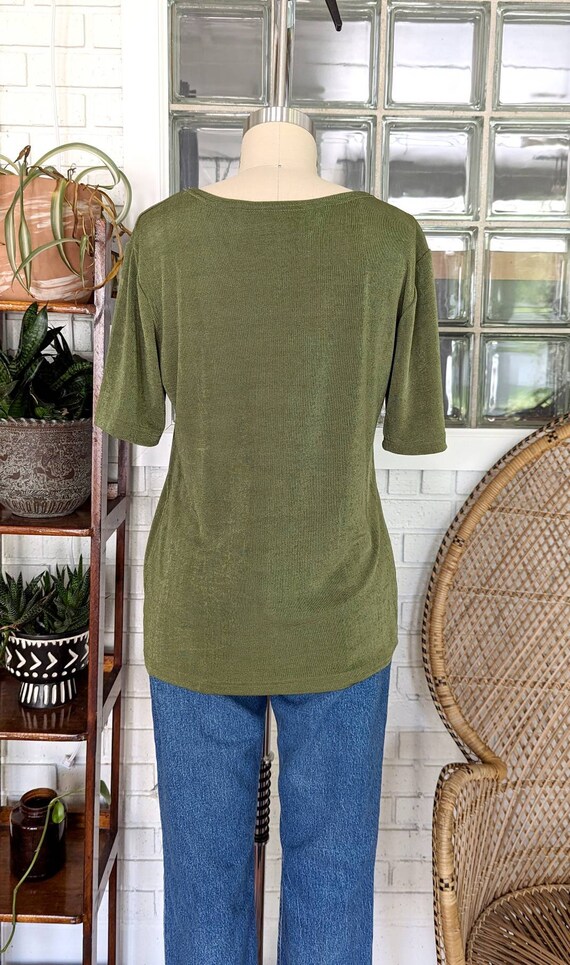 Vintage Mossy Green Spandex Top/Stretchy Top/90's… - image 5