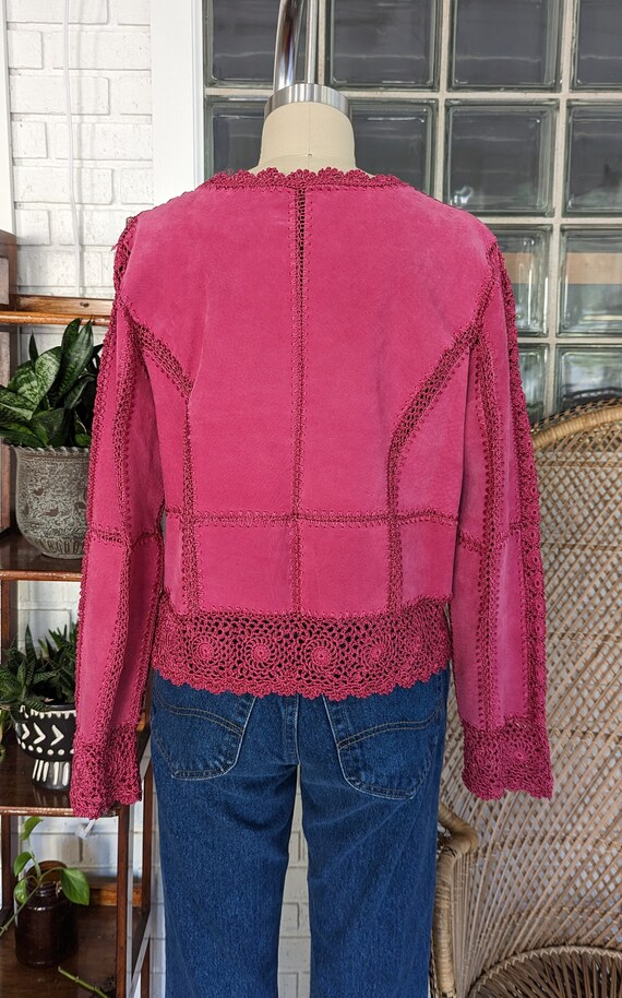 90's Vintage Hot Pink Suede Patchwork Jacket/Size… - image 4