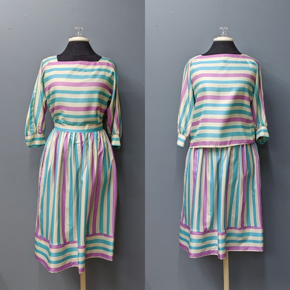 80's Main Street Skirt and Top Set/Striped Skirt … - image 1