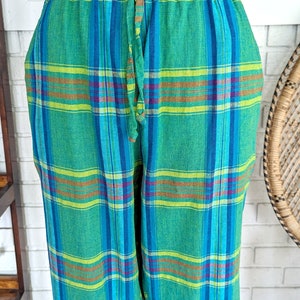 Vintage 90's Madras Plaid Cropped Pants/26 Elastic Waist/Linen Blend Pants/Women's Vintage image 6