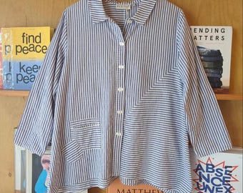Top abbottonato a righe blu e bianche Habitat, taglia oversize, taglia piccola