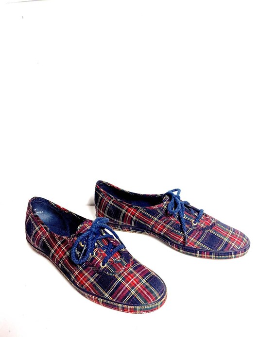 red plaid sneakers