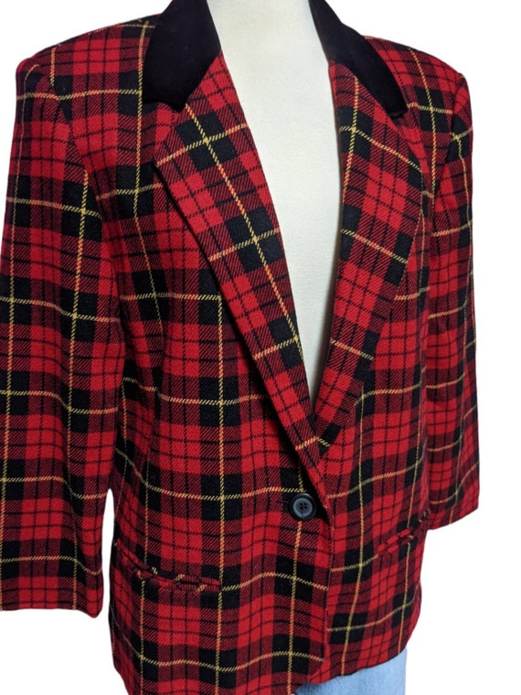Vintage 90's Red Plaid Blazer Jacket/Size 12 Peti… - image 5