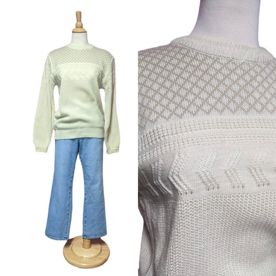 Vintage 70's Cream Knit Sweater/Gender Neutral/Un… - image 1