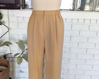90&#39;s Vintage Tan High Waist Trousers/30&quot; Waist/Straight Leg/Elastic Waist