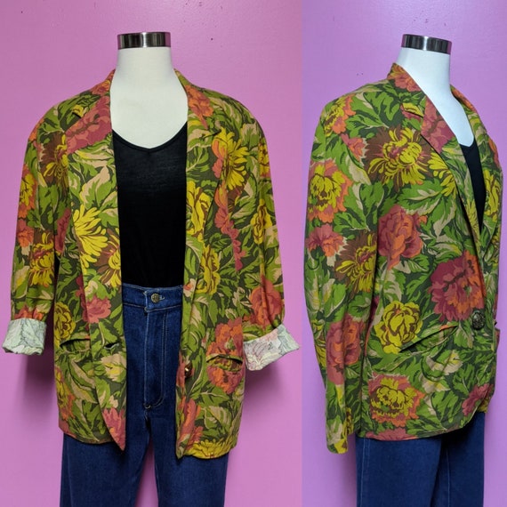 80's Lightweight Floral Blazer Jacket/Size Small/V