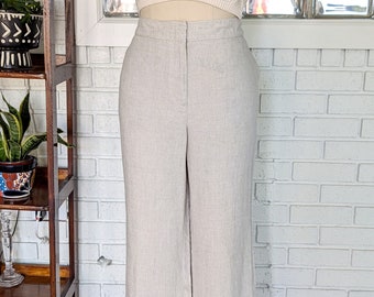 Talbots/90&#39;s Oatmeal Linen Trousers/32&quot; Waist/Size 10/Wide Leg/Women&#39;s Vintage